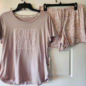 RAE DUNN 2pc Ultra Soft " Coffee PLEASE" Snake Print Pajama Set